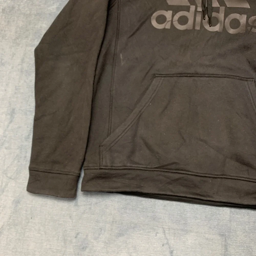 Adidas Hoodie Mens Medium Black Raglan Sleeve 3 Stripes Logo Sports Fleece Lined